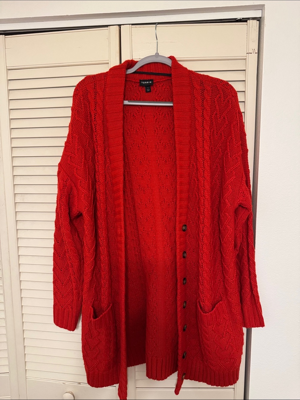 torrid Bright Red Cable Knit Button-Front Cardigan